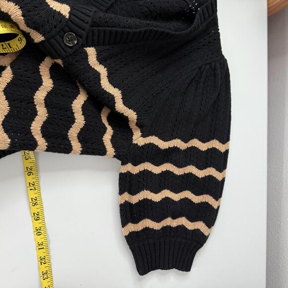 Rails Cardigan Sweater Womens XL Black Camel Stripe Isla Puff Sleeve Button - Picture 12 of 13